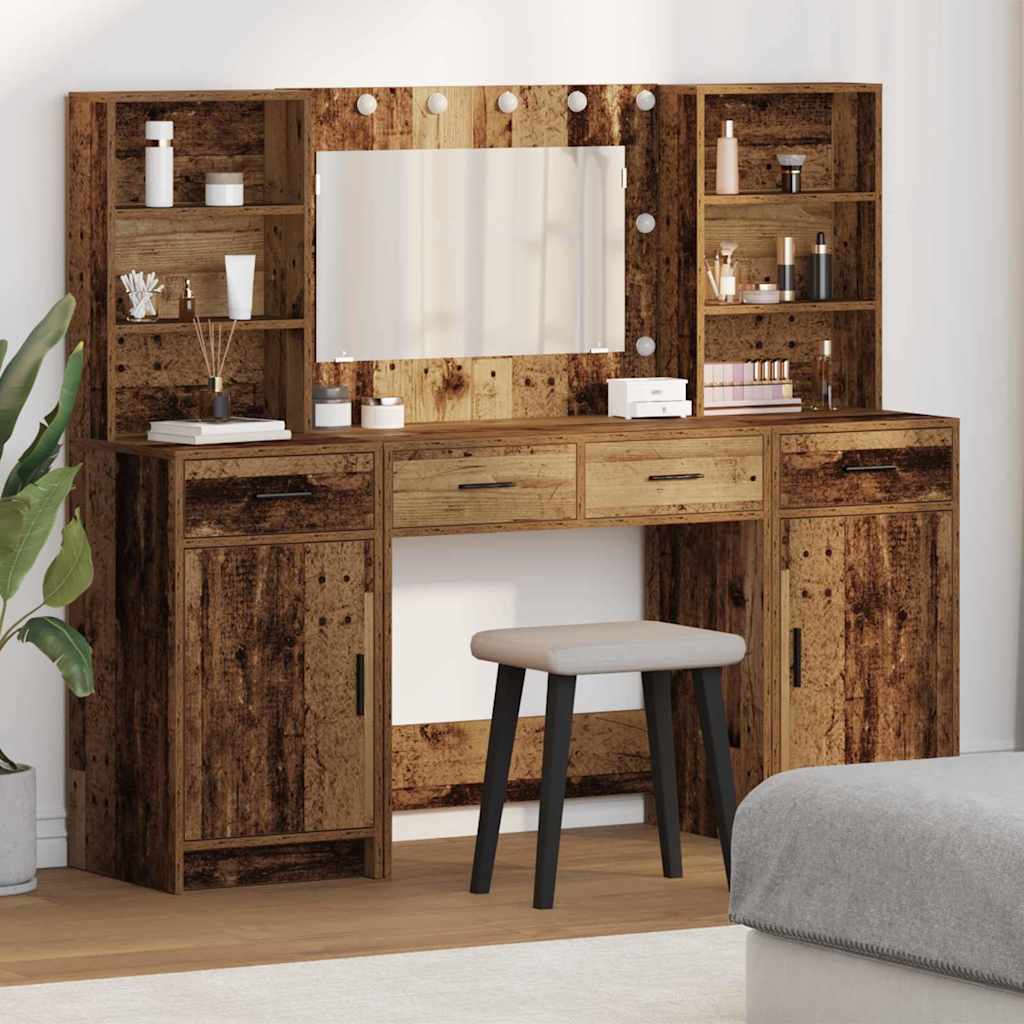 Schminktisch Set mit Schubladen 3 pcs Altholz Holzwerkstoff