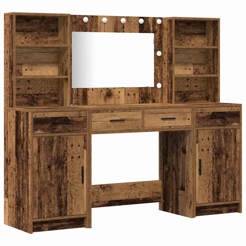 Schminktisch Set mit Schubladen 3 pcs Altholz Holzwerkstoff