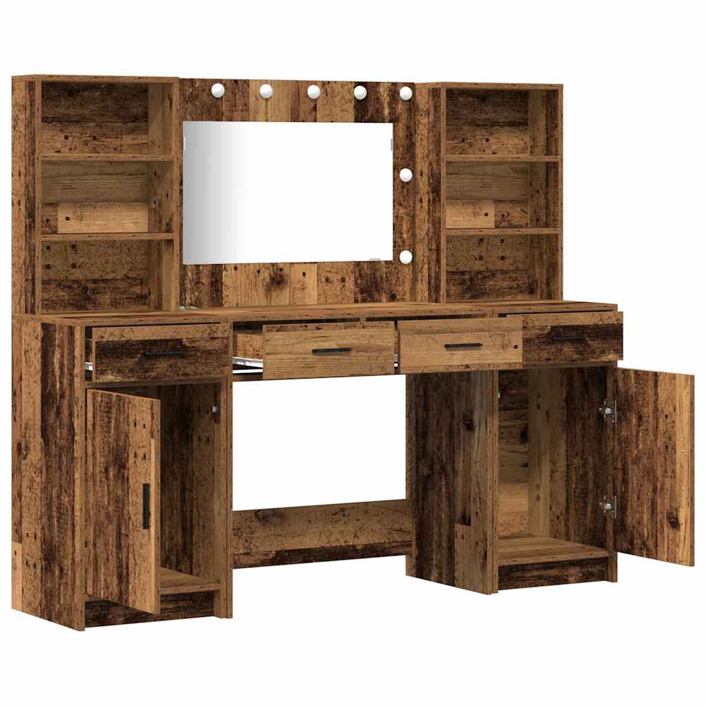 Schminktisch Set mit Schubladen 3 pcs Altholz Holzwerkstoff