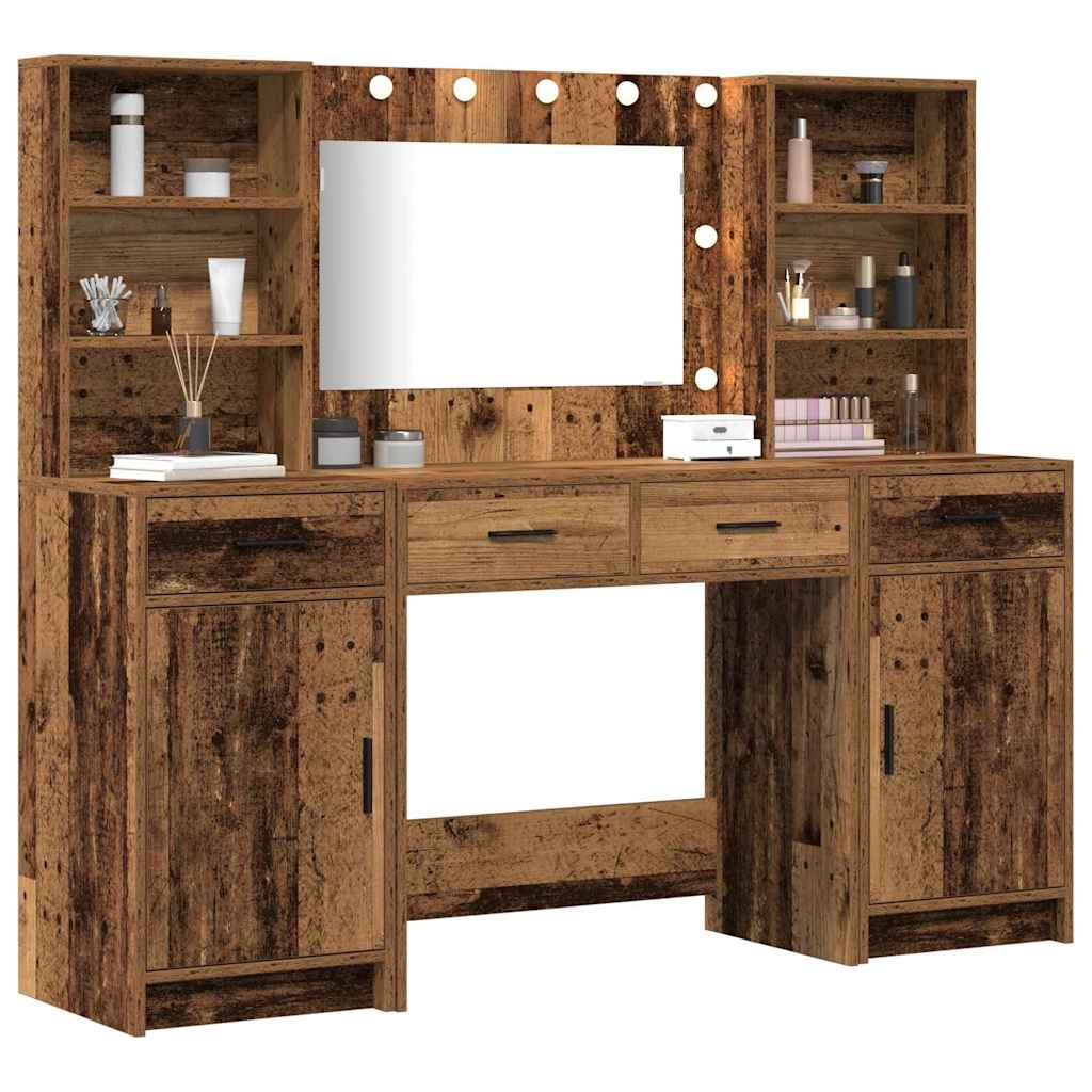 Schminktisch Set mit Schubladen 3 pcs Altholz Holzwerkstoff