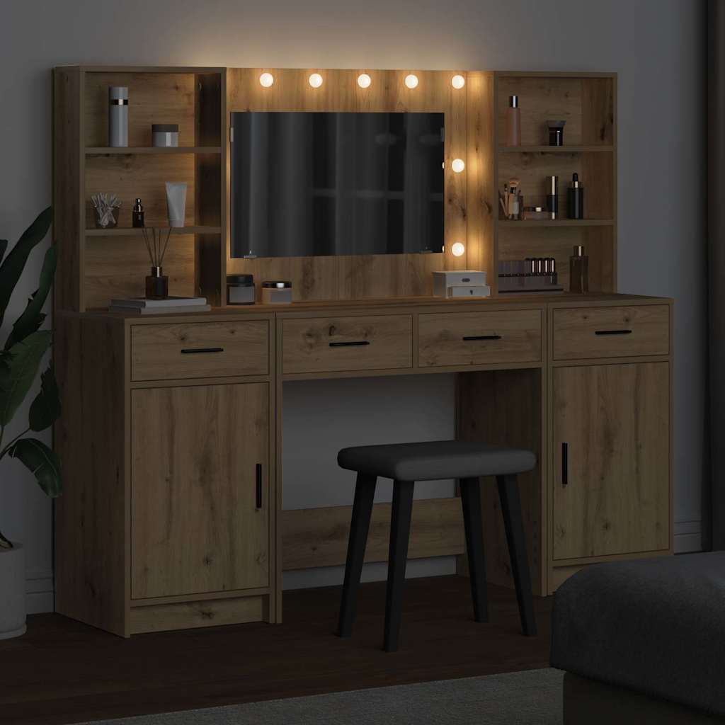 Schminktisch Set 3 Stk. Artisan-Eiche Holzwerkstoff