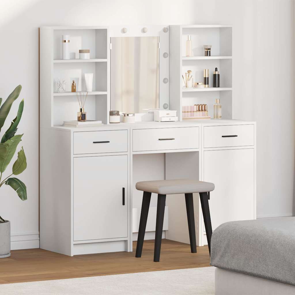 Schminktisch Set 3 stk. Weiß Holzwerkstoff