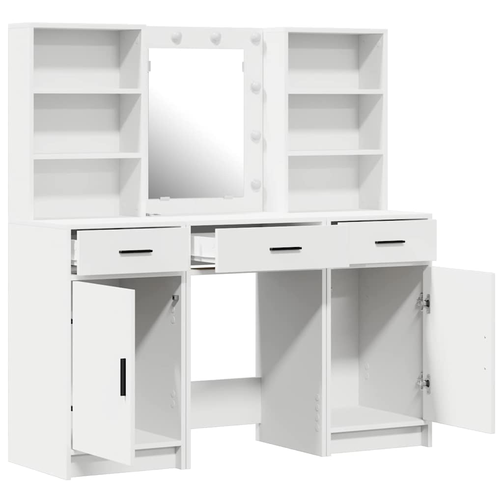 Schminktisch Set 3 stk. Weiß Holzwerkstoff