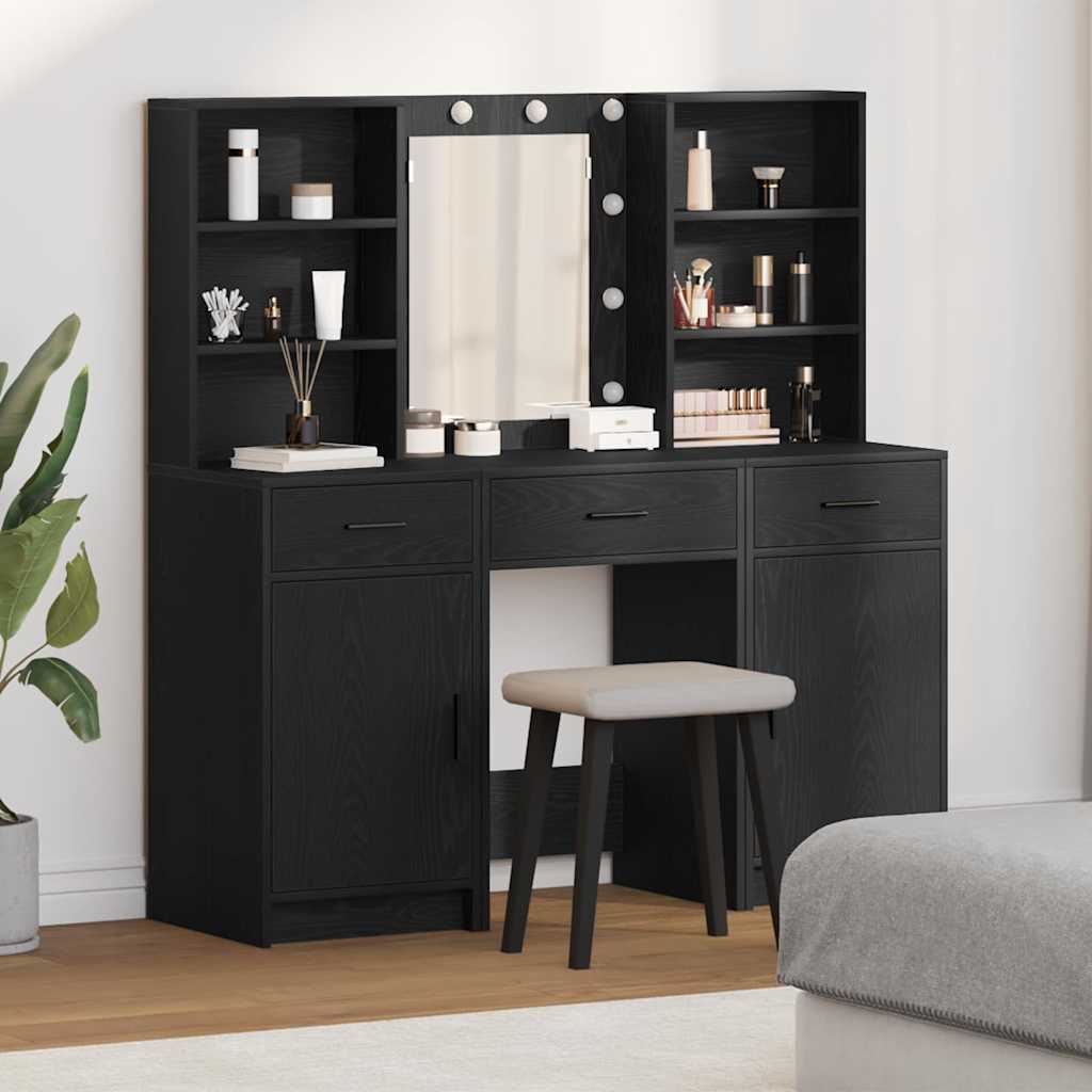 Schminktisch Set 3 pcs Schwarz Eichen-Optik Holzwerkstoff