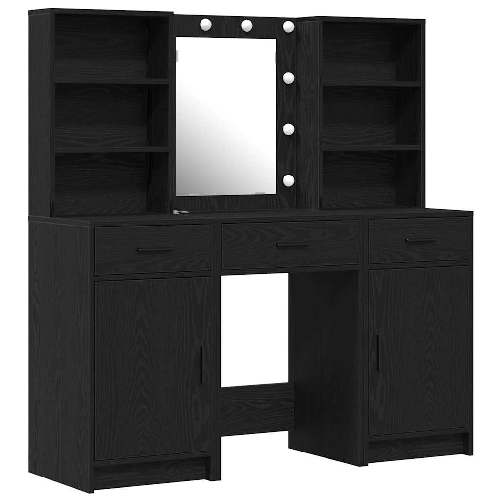 Schminktisch Set 3 pcs Schwarz Eichen-Optik Holzwerkstoff