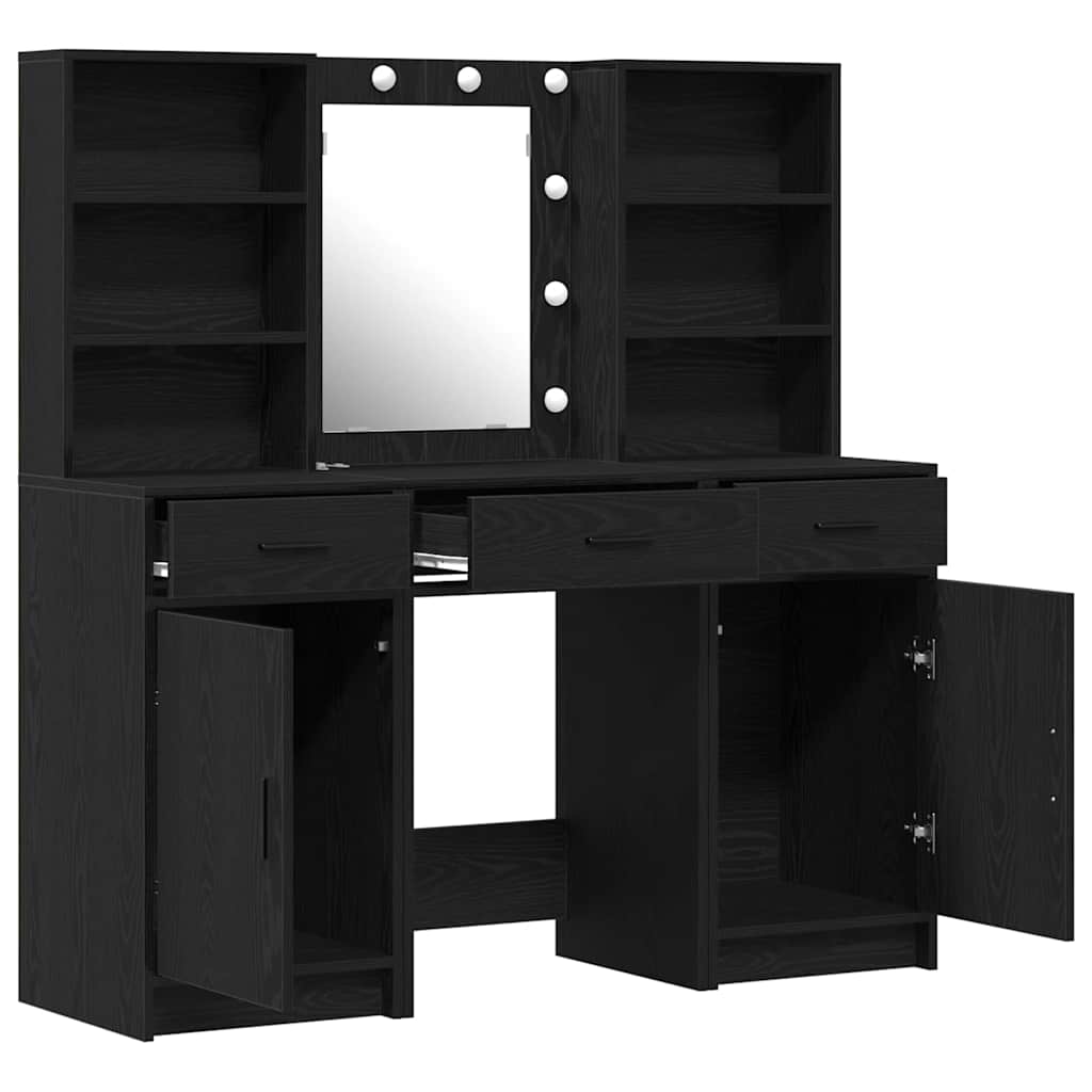 Schminktisch Set 3 pcs Schwarz Eichen-Optik Holzwerkstoff