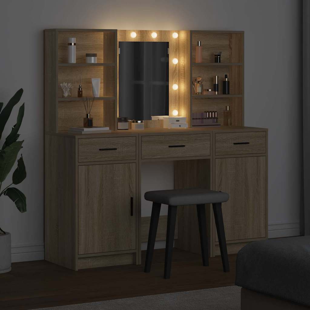 Schminktisch Set mit Regal 3 pcs Sonoma-Eiche Holzwerkstoff
