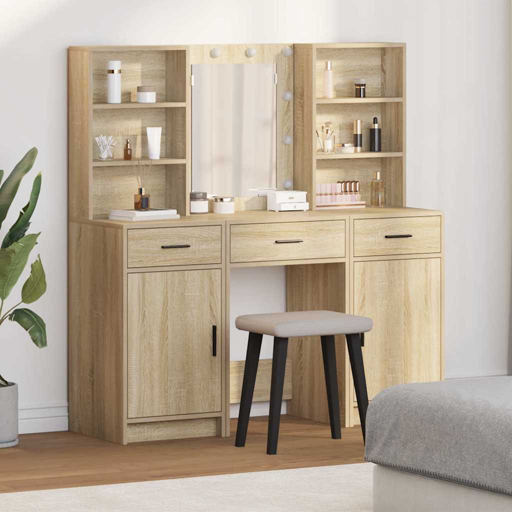Schminktisch Set mit Regal 3 pcs Sonoma-Eiche Holzwerkstoff
