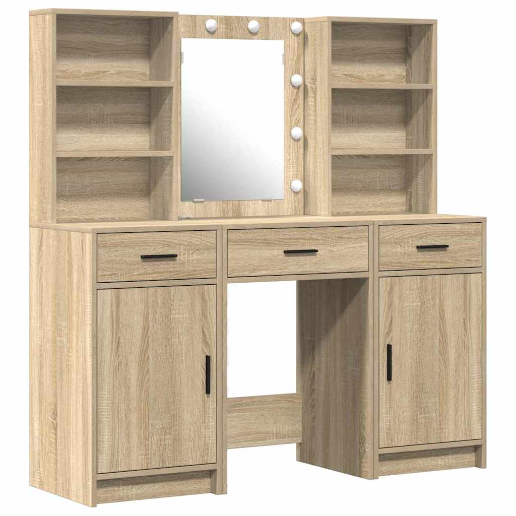 Schminktisch Set mit Regal 3 pcs Sonoma-Eiche Holzwerkstoff