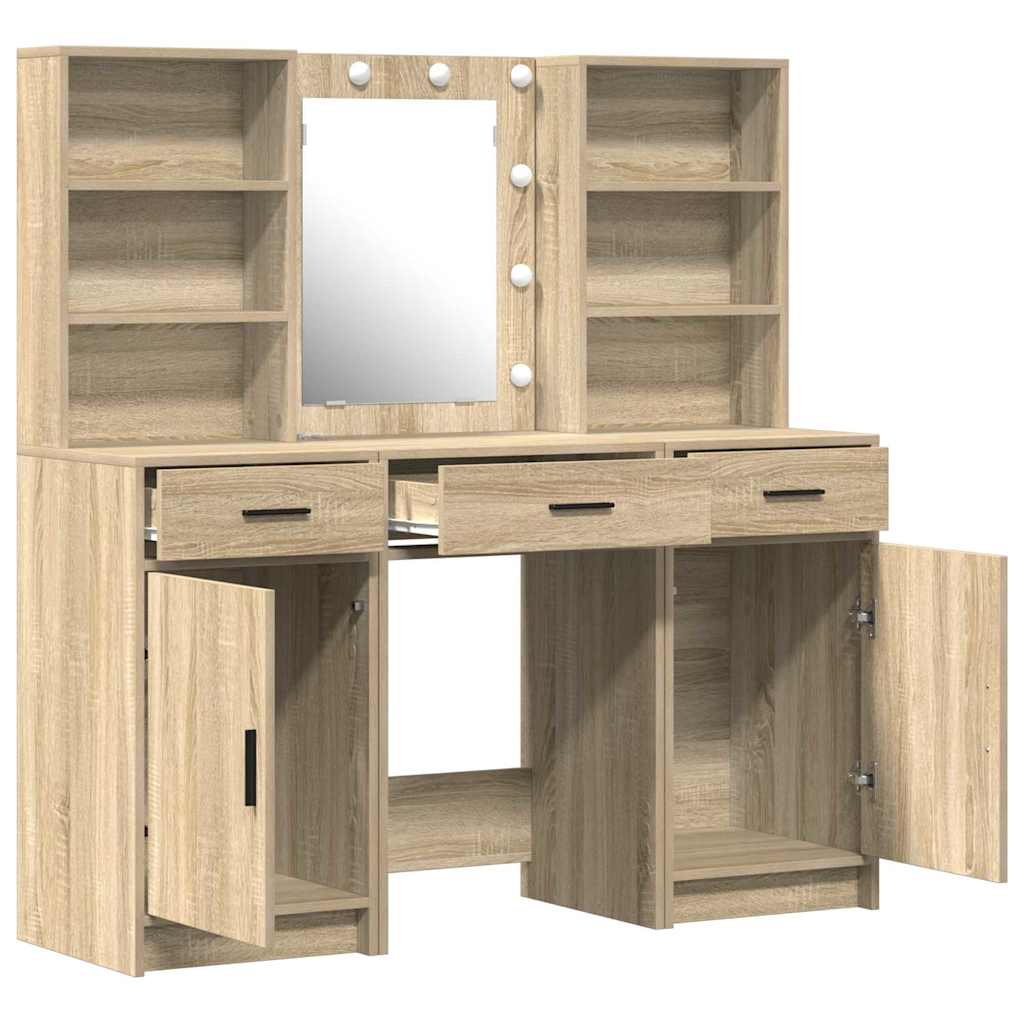 Schminktisch Set mit Regal 3 pcs Sonoma-Eiche Holzwerkstoff