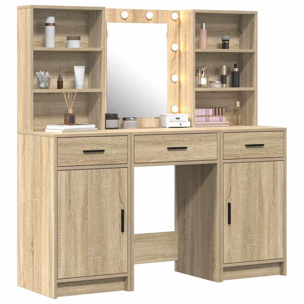Schminktisch Set mit Regal 3 pcs Sonoma-Eiche Holzwerkstoff