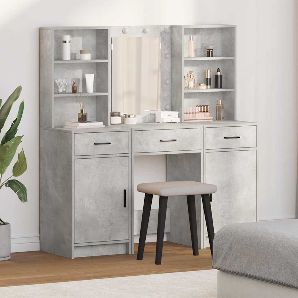 Schminktisch Set 3 Stk. Beton Grau Holzwerkstoff