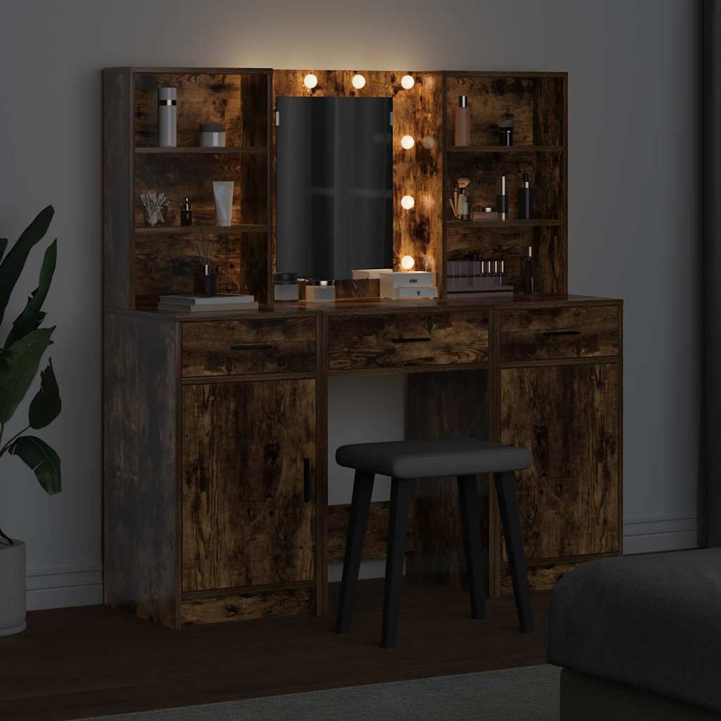 Schminktisch Set mit Tür 3 pcs Geräucherte Eiche Holzwerkstoff