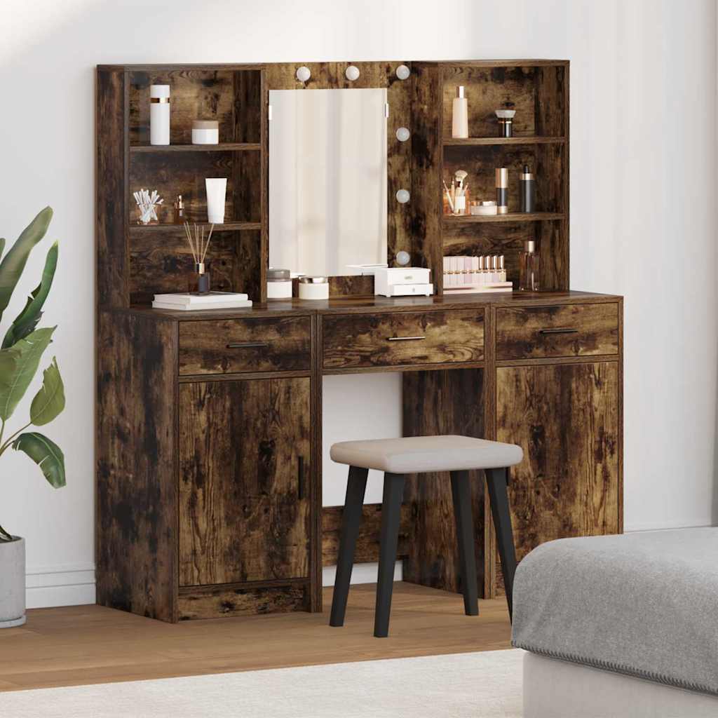 Schminktisch Set mit Tür 3 pcs Geräucherte Eiche Holzwerkstoff