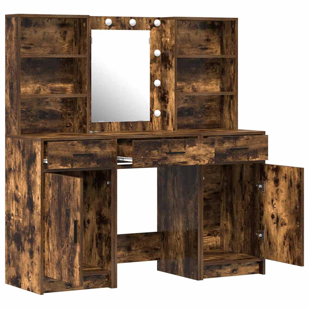 Schminktisch Set mit Tür 3 pcs Geräucherte Eiche Holzwerkstoff