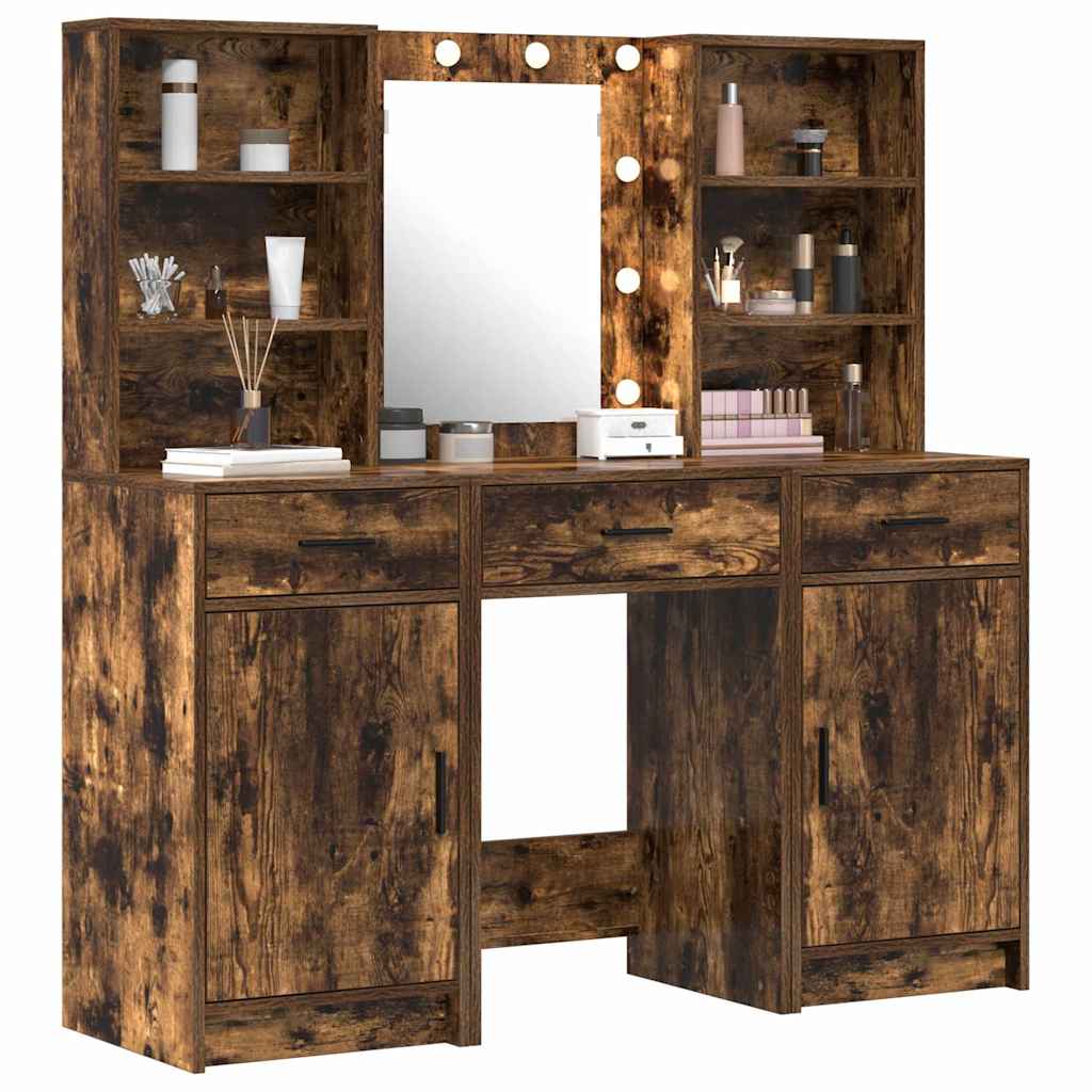 Schminktisch Set mit Tür 3 pcs Geräucherte Eiche Holzwerkstoff