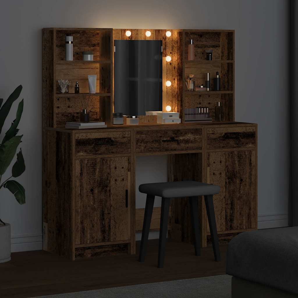 Schminktisch Set mit Schubladen 3 pcs Altholz Holzwerkstoff
