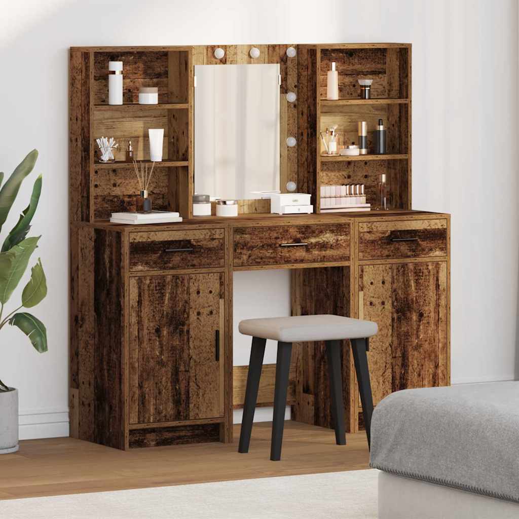 Schminktisch Set mit Schubladen 3 pcs Altholz Holzwerkstoff