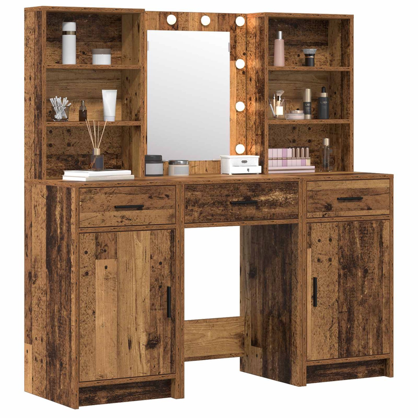 Schminktisch Set mit Schubladen 3 pcs Altholz Holzwerkstoff
