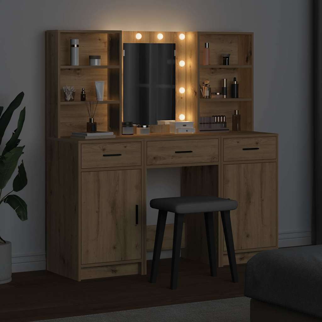 Schminktisch Set 3 Stk. Artisan-Eiche Holzwerkstoff