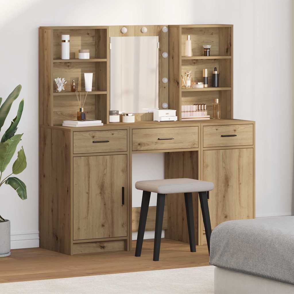 Schminktisch Set 3 Stk. Artisan-Eiche Holzwerkstoff