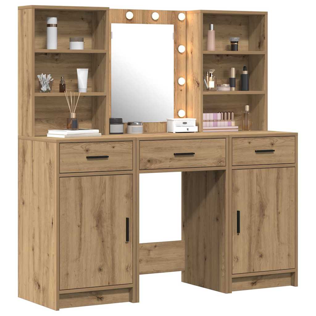 Schminktisch Set 3 Stk. Artisan-Eiche Holzwerkstoff