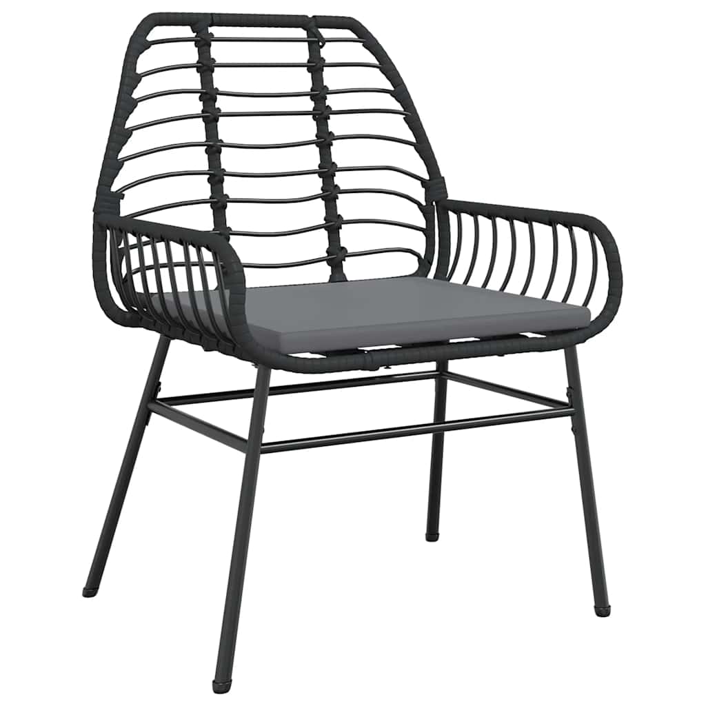 3-tlg. Garten-Essgruppe mit Kissen Schwarz Poly Rattan Glas