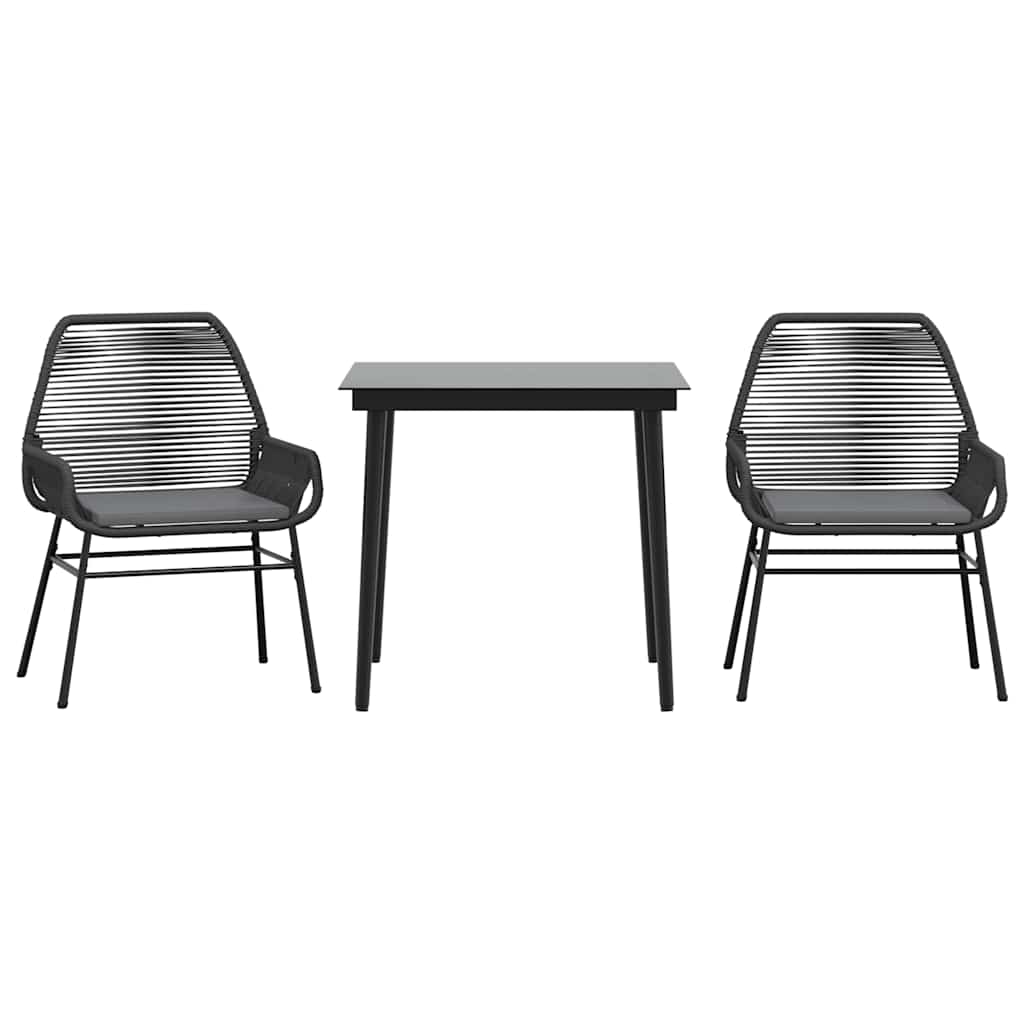 3-tlg. Garten-Essgruppe mit Kissen Schwarz Poly Rattan Glas
