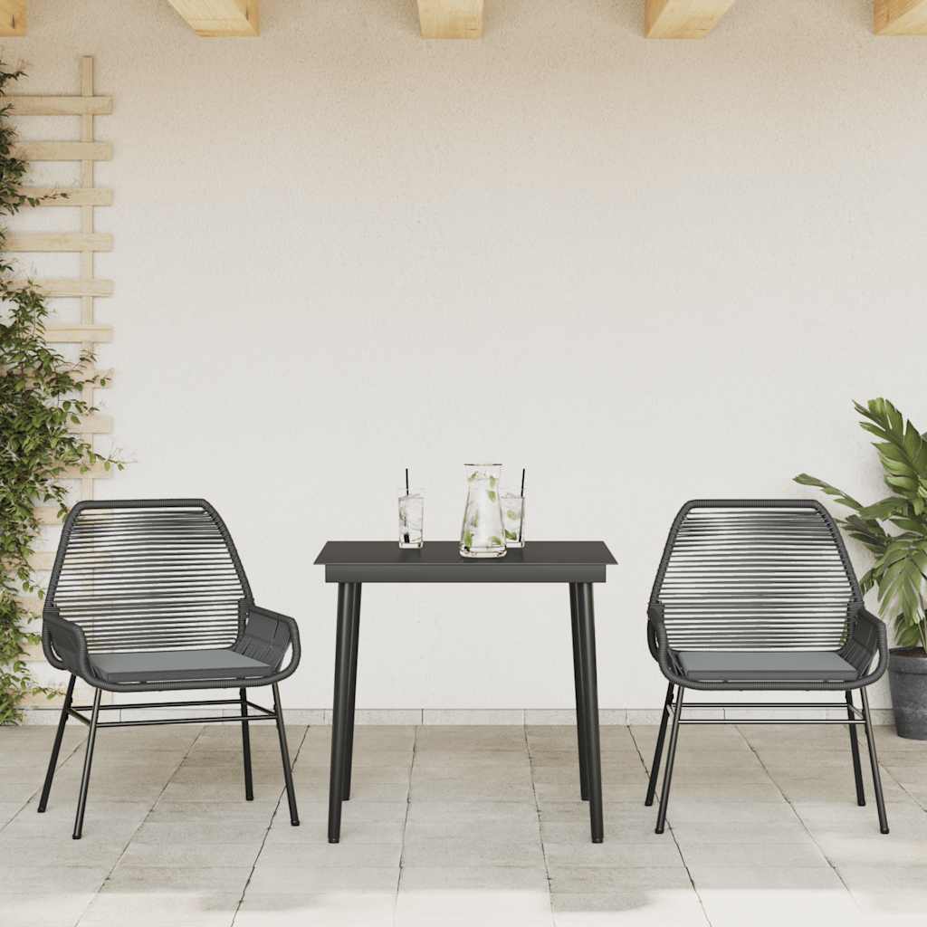 3-tlg. Garten-Essgruppe mit Kissen Schwarz Poly Rattan Glas
