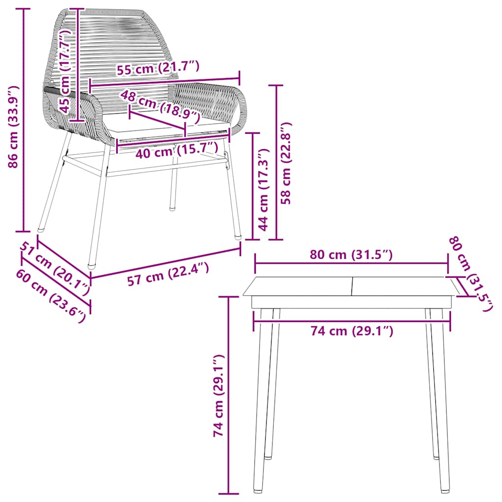 3-tlg. Garten-Essgruppe mit Kissen Schwarz Poly Rattan Glas