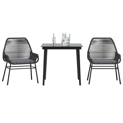 3-tlg. Garten-Essgruppe mit Kissen Schwarz Poly Rattan Glas