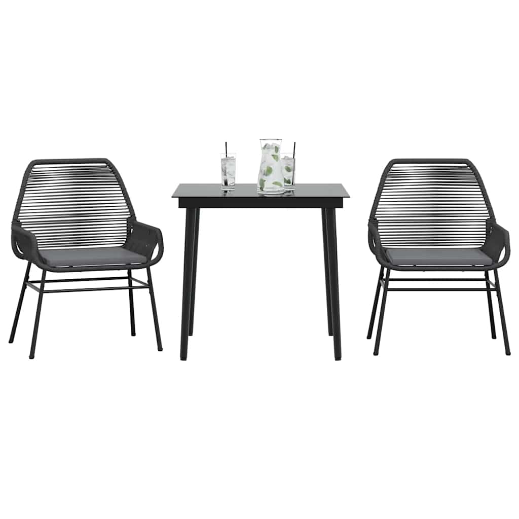 3-tlg. Garten-Essgruppe mit Kissen Schwarz Poly Rattan Glas
