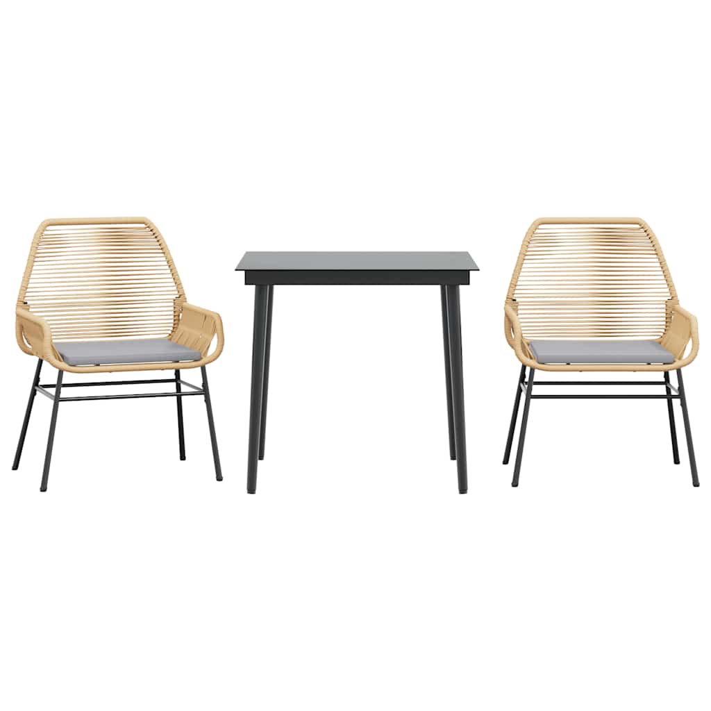 3-tlg. Garten-Essgruppe mit Kissen Braun Poly Rattan Glas