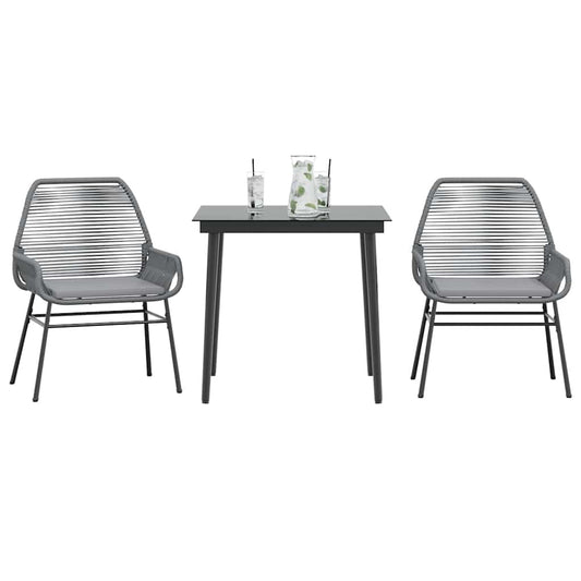 3-tlg. Garten-Essgruppe mit Kissen Grau Poly Rattan Glas