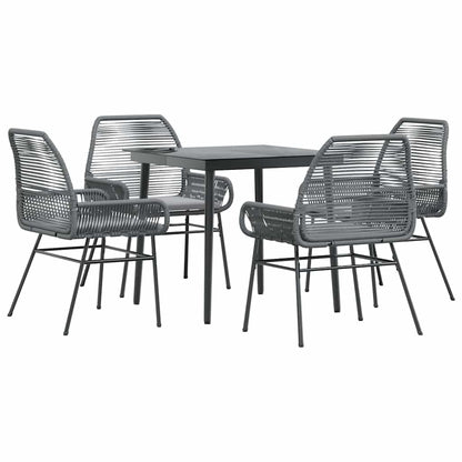 5-tlg. Garten-Essgruppe mit Kissen Grau Poly Rattan Glas