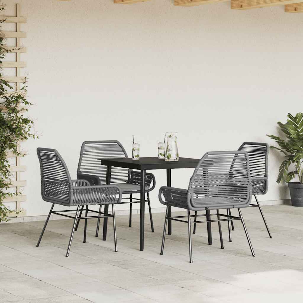 5-tlg. Garten-Essgruppe mit Kissen Grau Poly Rattan Glas