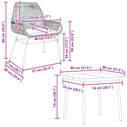 5-tlg. Garten-Essgruppe mit Kissen Grau Poly Rattan Glas