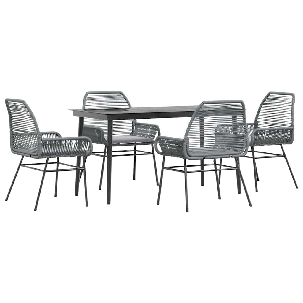 5-tlg. Garten-Essgruppe mit Kissen Grau Poly Rattan Glas