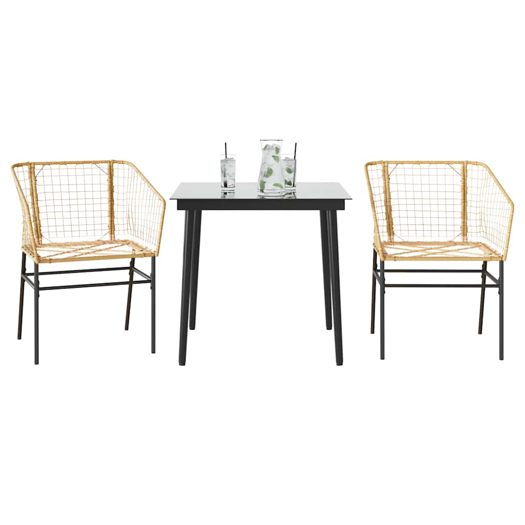 3-teiliges Garten-Esszimmer-Set Braunes Polyrattanglas