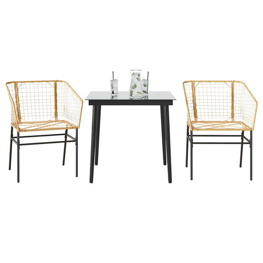 3-teiliges Garten-Esszimmer-Set Braunes Polyrattanglas