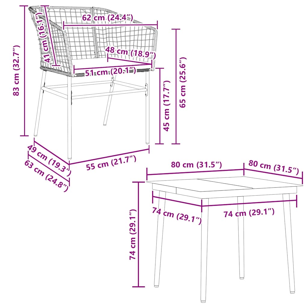 5-tlg. Garten-Essgruppe mit Kissen Braun Poly Rattan Glas