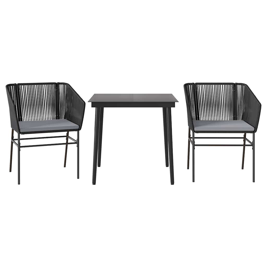 3-tlg. Garten-Essgruppe mit Kissen Schwarz Poly Rattan Glas