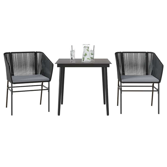 3-tlg. Garten-Essgruppe mit Kissen Schwarz Poly Rattan Glas
