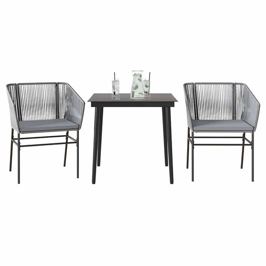 3-tlg. Garten-Essgruppe mit Kissen Grau Poly Rattan Glas