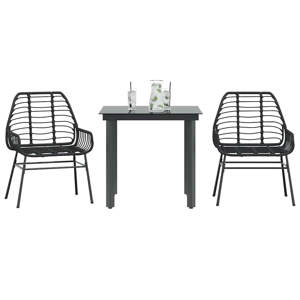 5-Tlg. Garten-Essgruppe Mit Kissen Schwarz Poly Rattan Glas