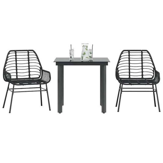 5-Tlg. Garten-Essgruppe Mit Kissen Schwarz Poly Rattan Glas