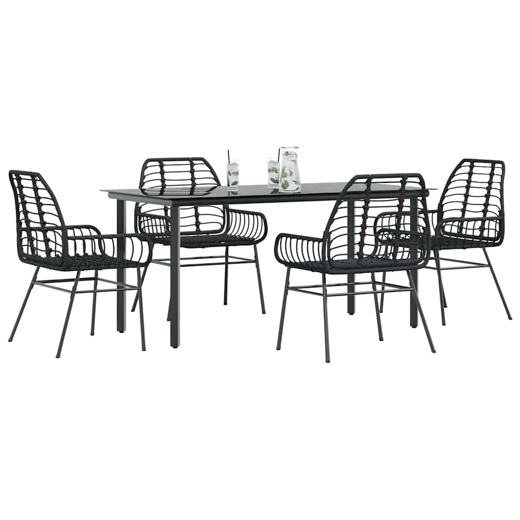 5-Tlg. Garten-Essgruppe Mit Kissen Schwarz Poly Rattan Glas