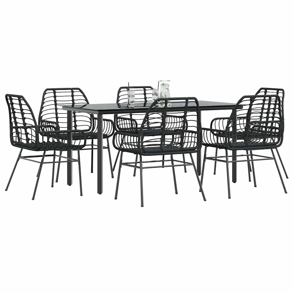 5-Tlg. Garten-Essgruppe Mit Kissen Schwarz Poly Rattan Glas