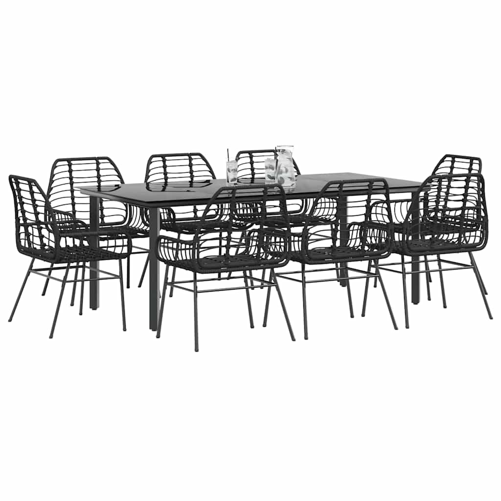 5-Tlg. Garten-Essgruppe Mit Kissen Schwarz Poly Rattan Glas