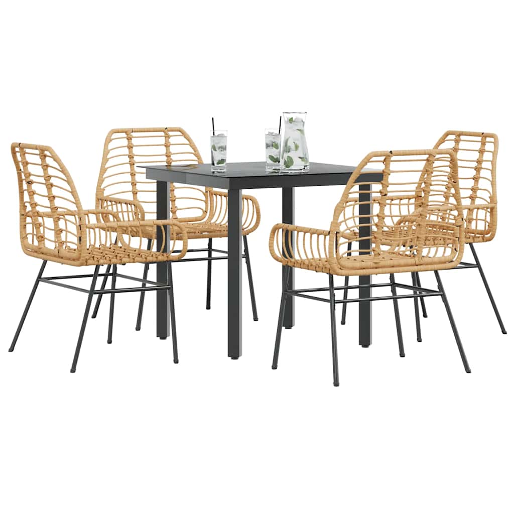 5-Tlg. Garten-Essgruppe Mit Kissen Schwarz Poly Rattan Glas